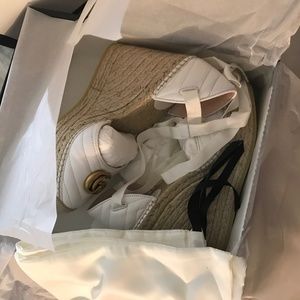 Gucci matelassé white platform espadrille wedges